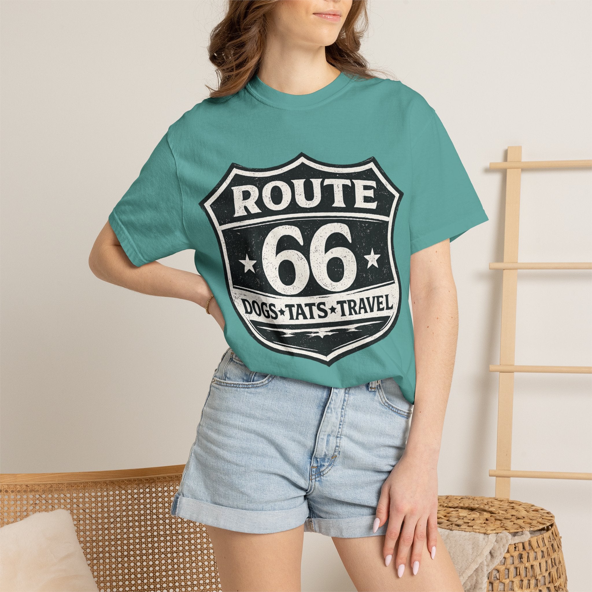 BubbaChubbs Dogs Tats Travel Route 66 Tee Printify