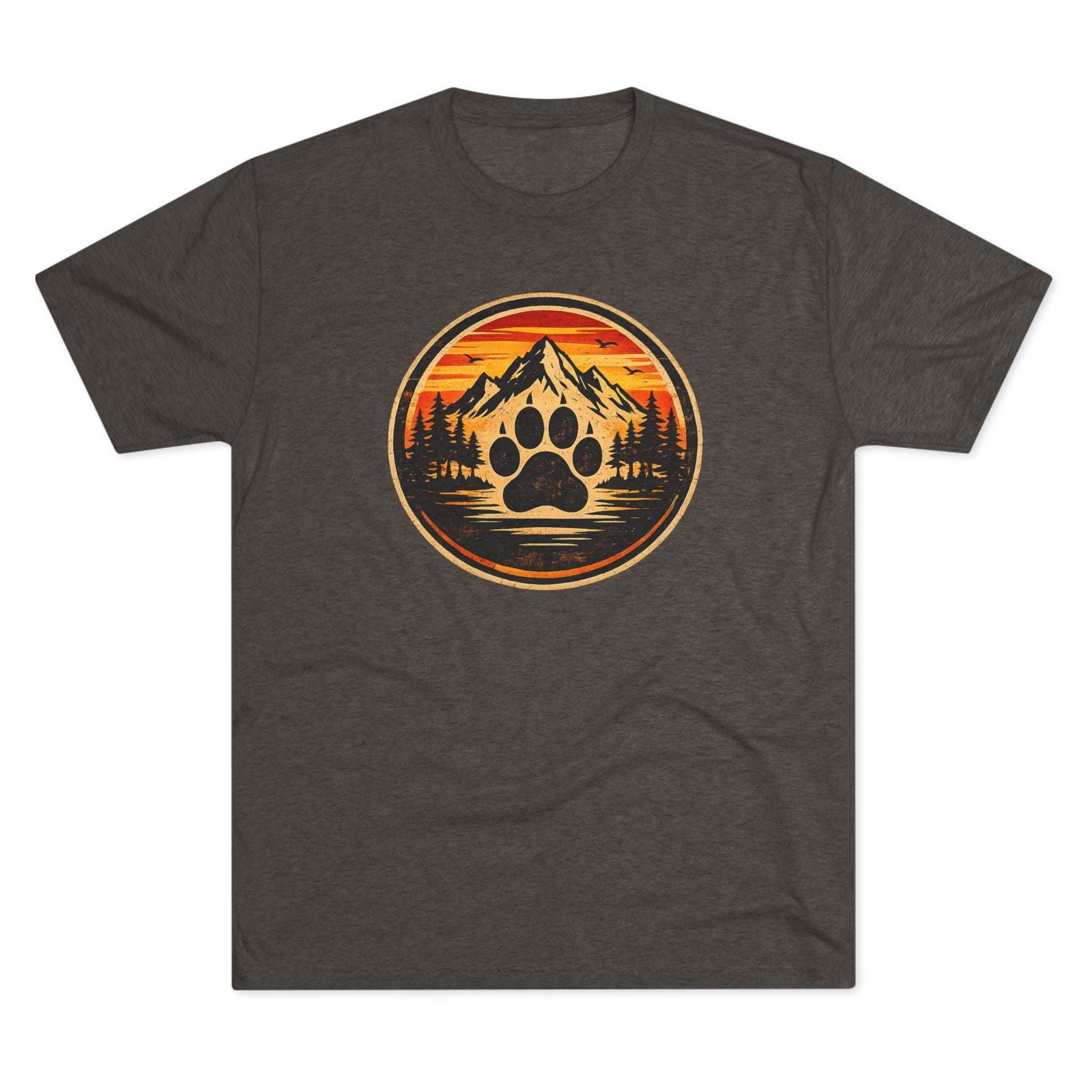Outdoor Paw Print T‑Shirt — Mountain Sunset Wildlife Graphic Printify
