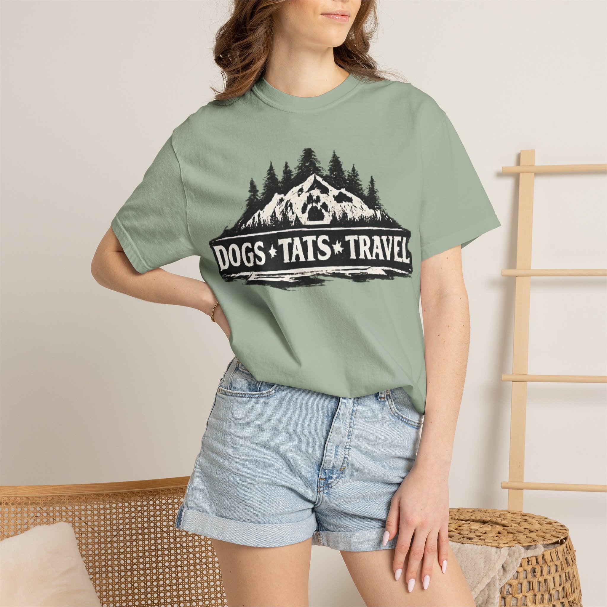 BubbaChubbs Dogs Tats Travel Mountain Tee Printify