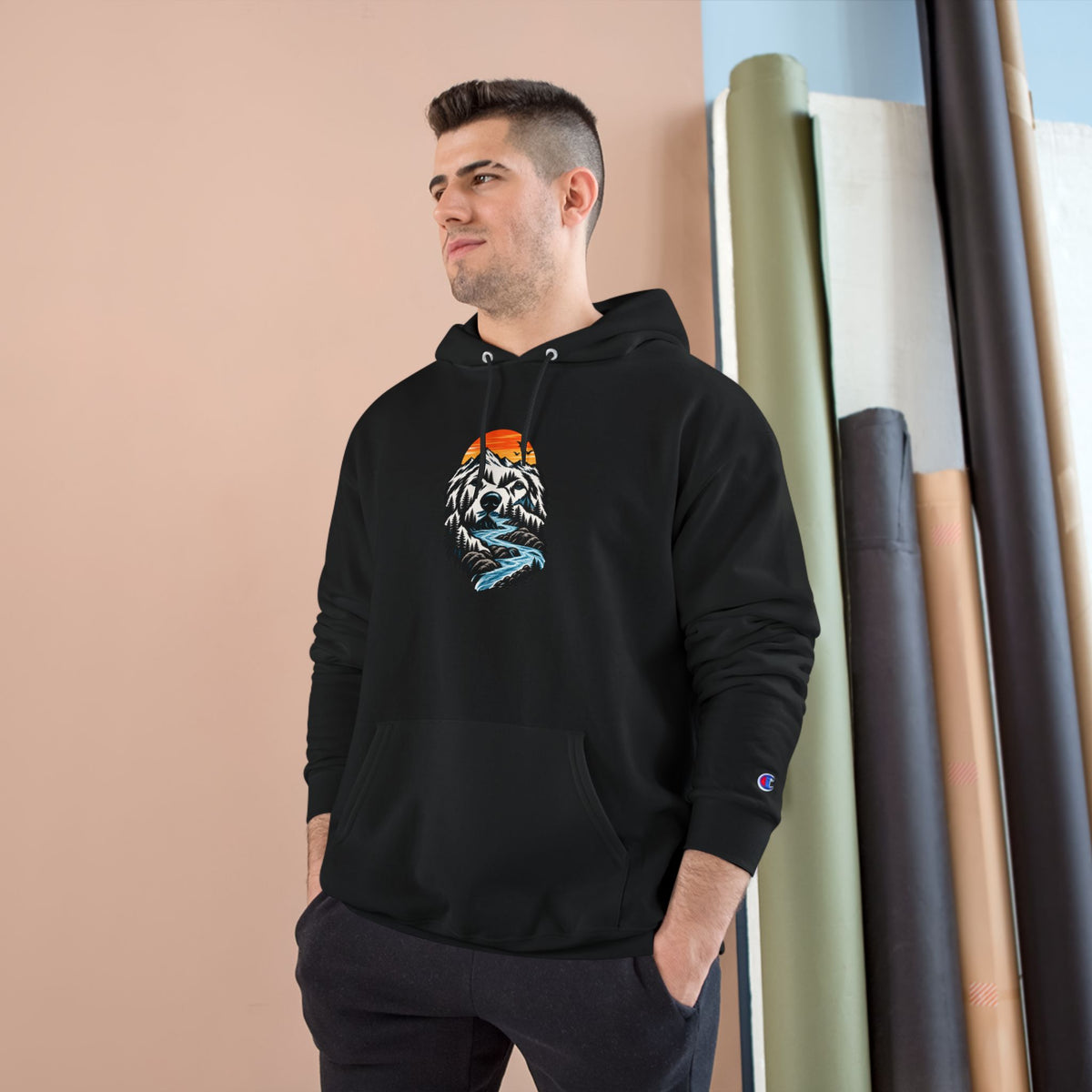 Champion Hoodie — BubbaChubbs Dog Sunset Graphic Hoodie