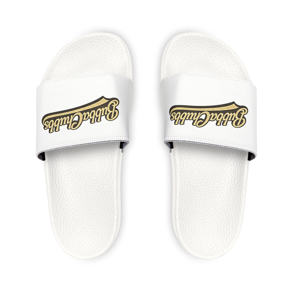 Men's Removable-Strap Slide Sandals — White "Bubba Glubbs" Logo Pool Slides Printify