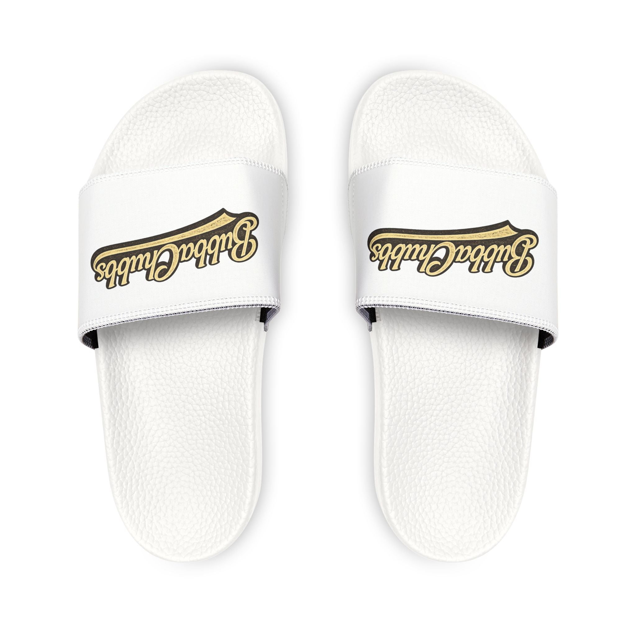 Men's Removable-Strap Slide Sandals — White "Bubba Glubbs" Logo Pool Slides Printify