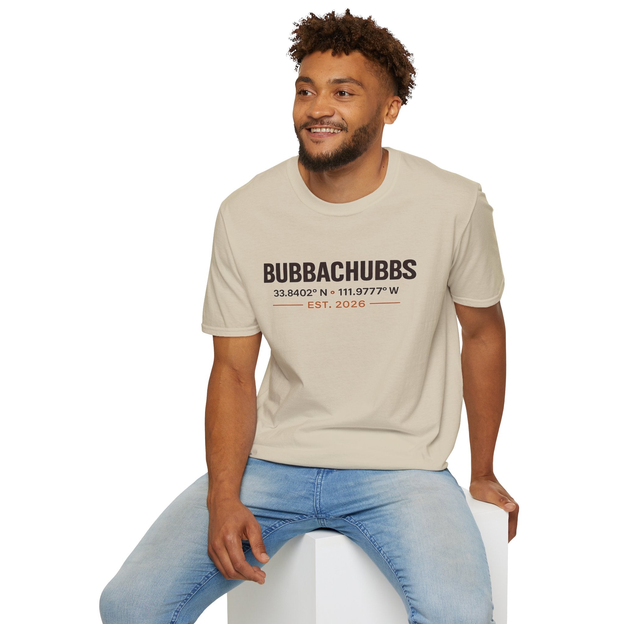 BubbaChubbs Logo front Coordinates Short-Sleeve Tee - BubbaChubbs Brand