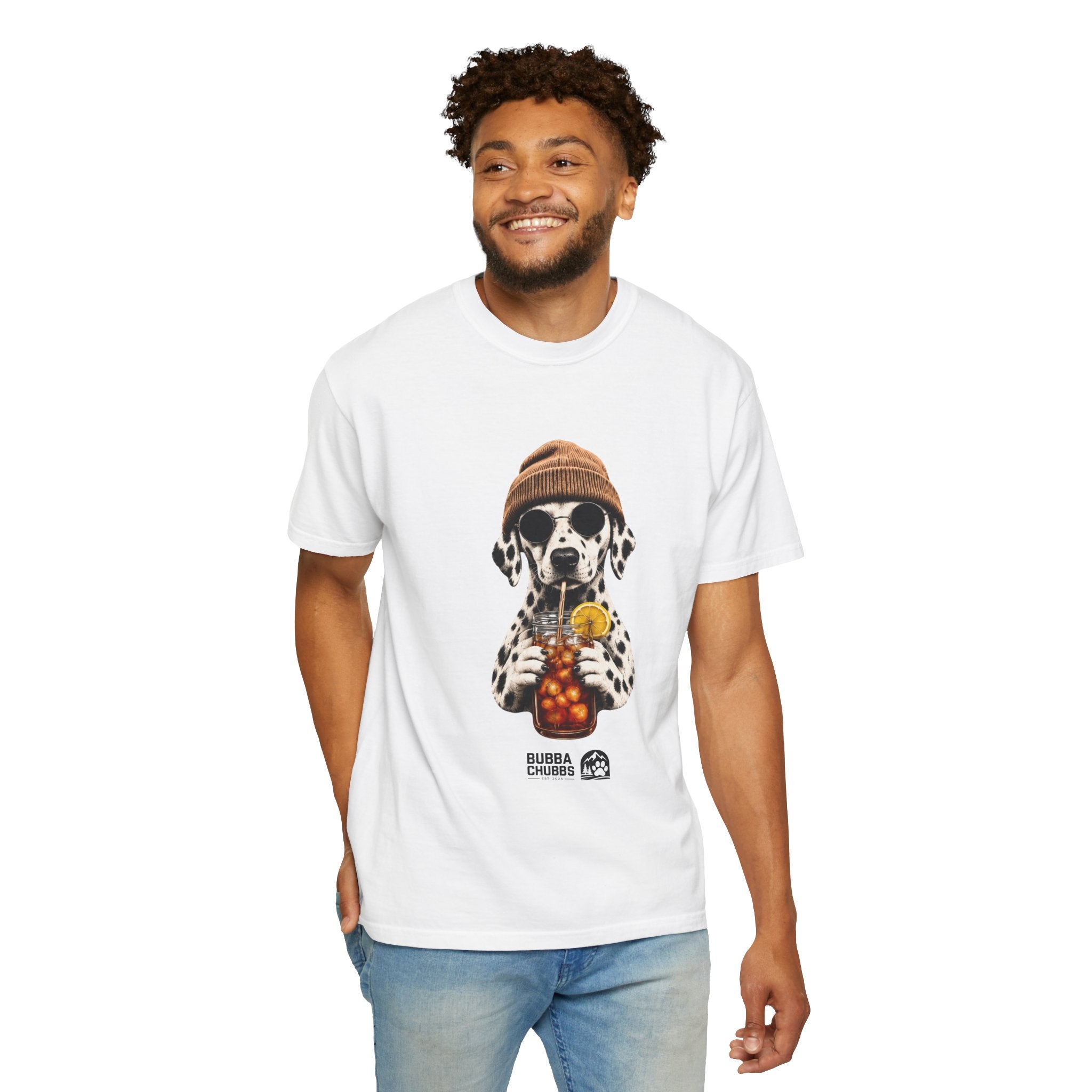 Dalmatian With Bubble Tea T-Shirt — Cute Dog Bubble Tea Graphic Tee Printify