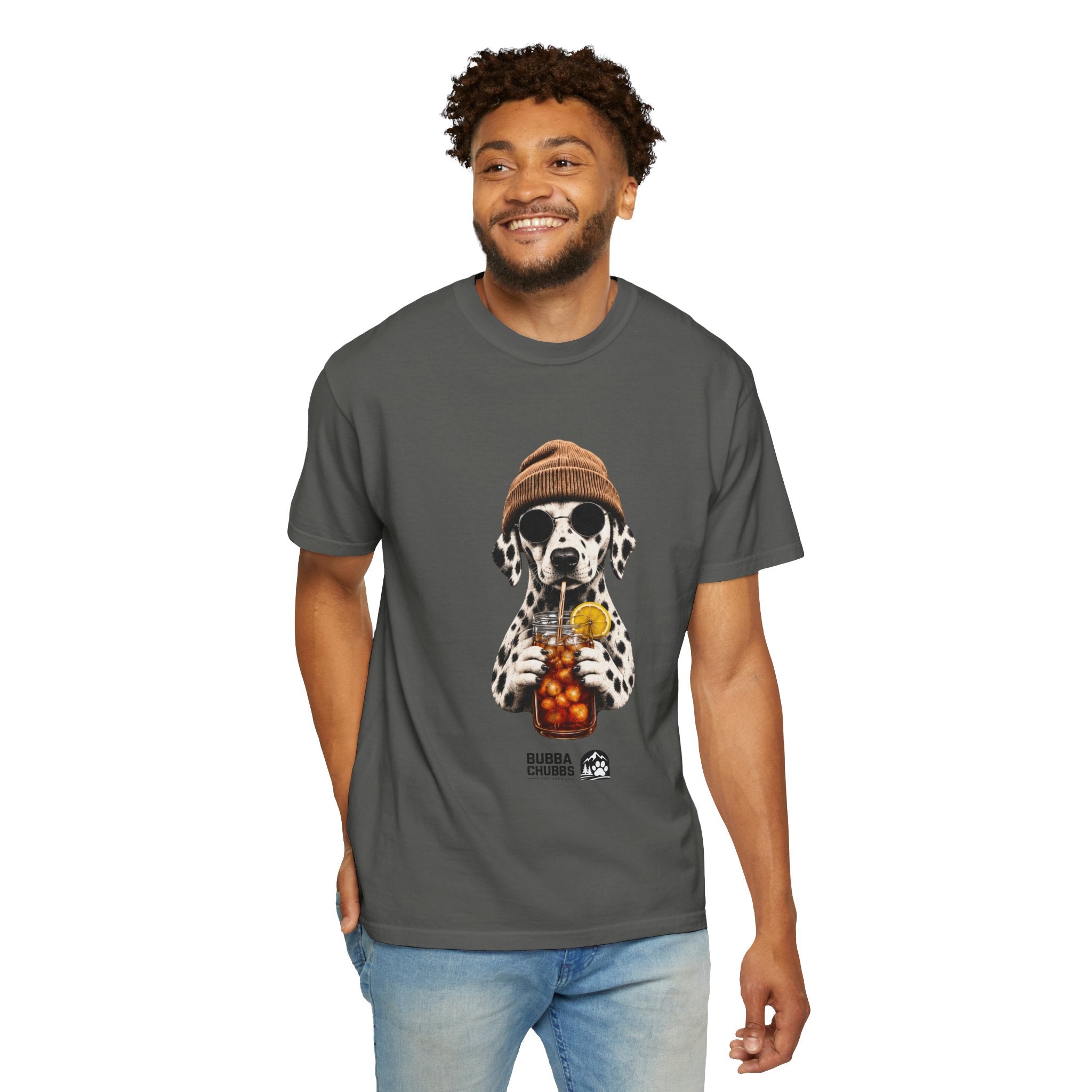 Dalmatian With Bubble Tea T-Shirt — Cute Dog Bubble Tea Graphic Tee Printify