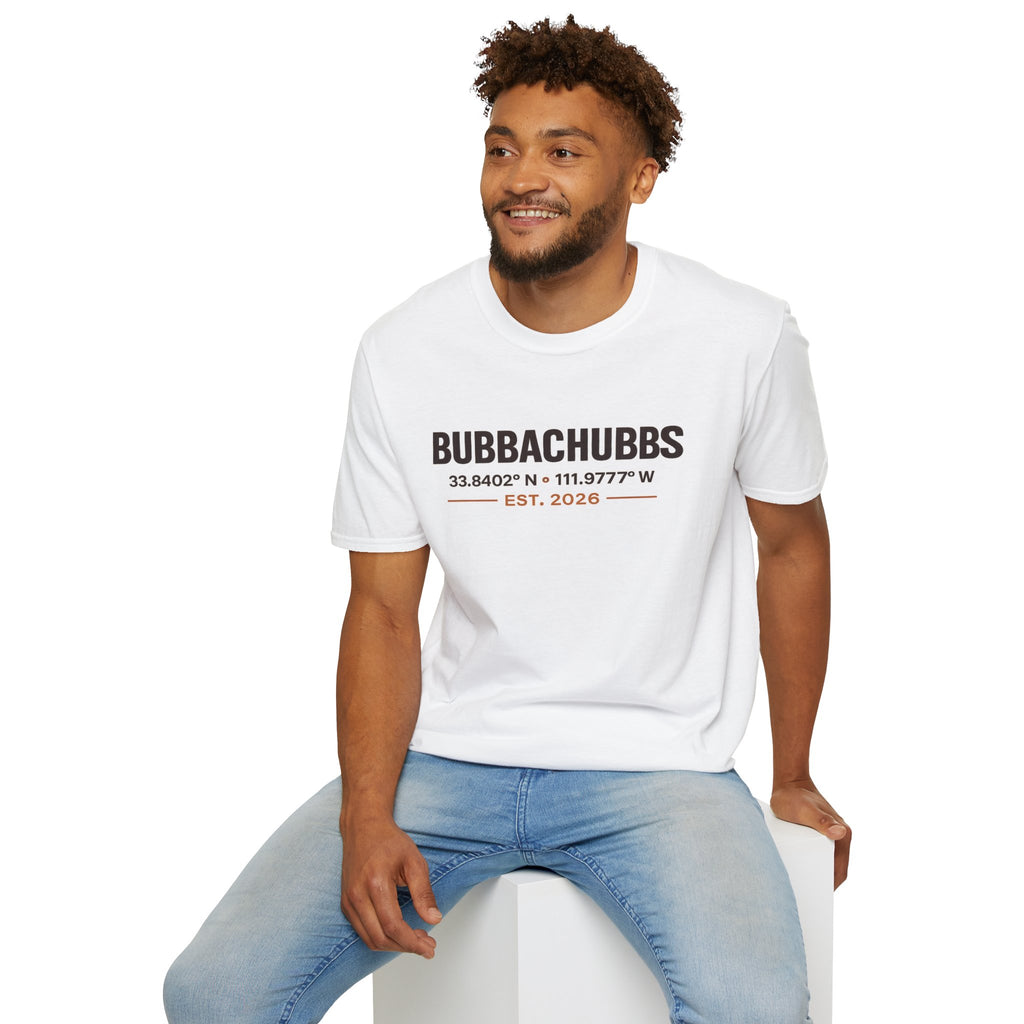 BubbaChubbs Logo front Coordinates Short-Sleeve Tee - BubbaChubbs Brand