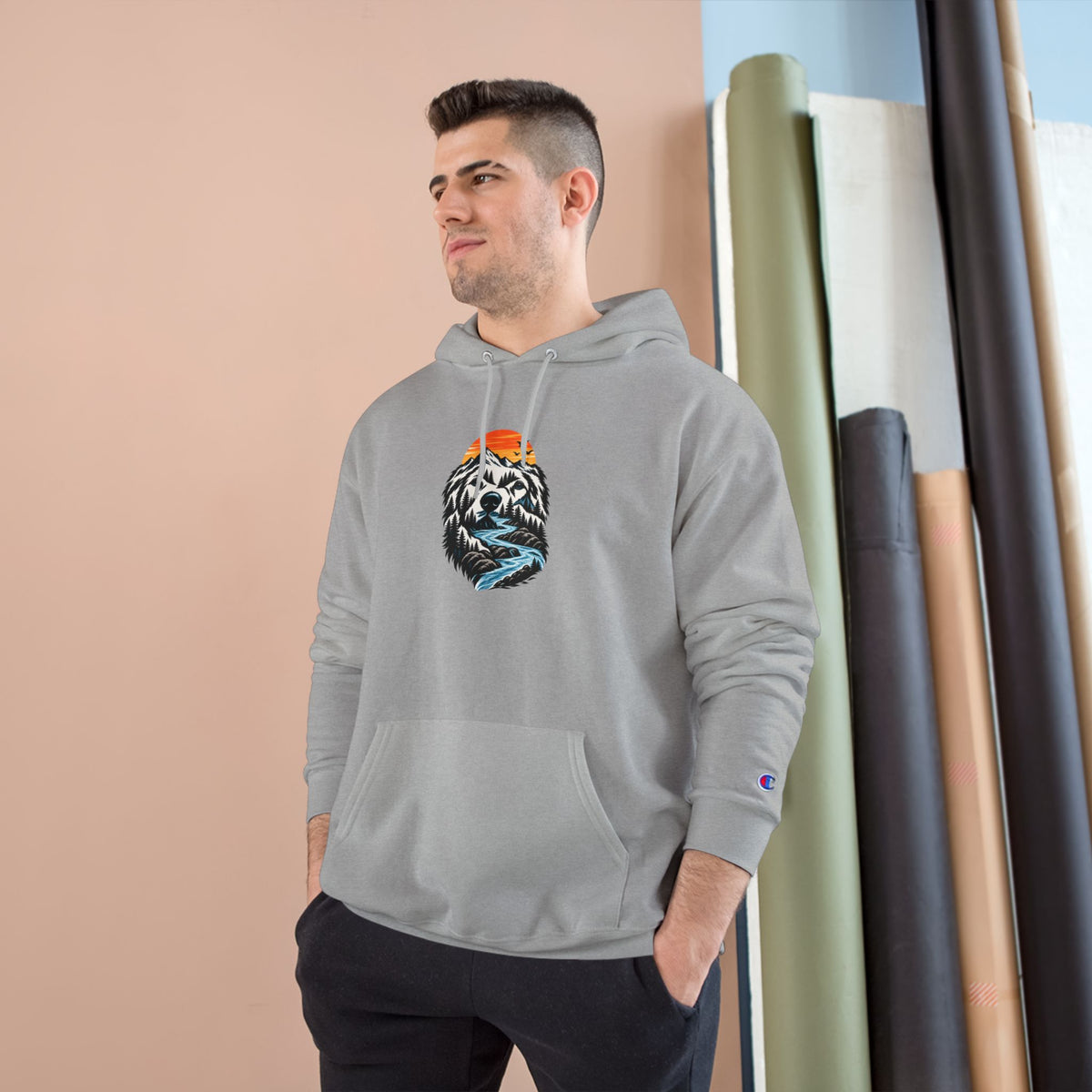 Champion Hoodie — BubbaChubbs Dog Sunset Graphic Hoodie