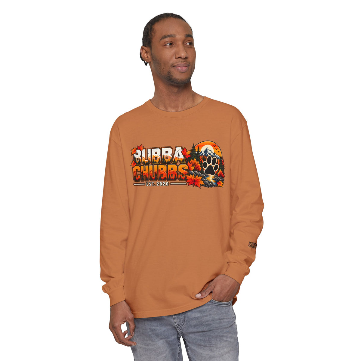 BubbaChubbs Fall Pawprint Long Sleeve Tee — Cozy Autumn Pawprint Graphic