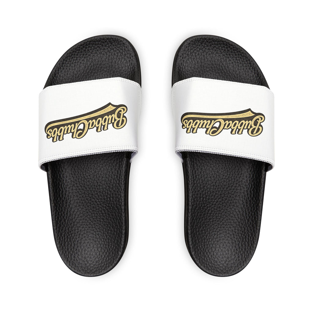 Men's Removable-Strap Slide Sandals — White "Bubba Glubbs" Logo Pool Slides Printify
