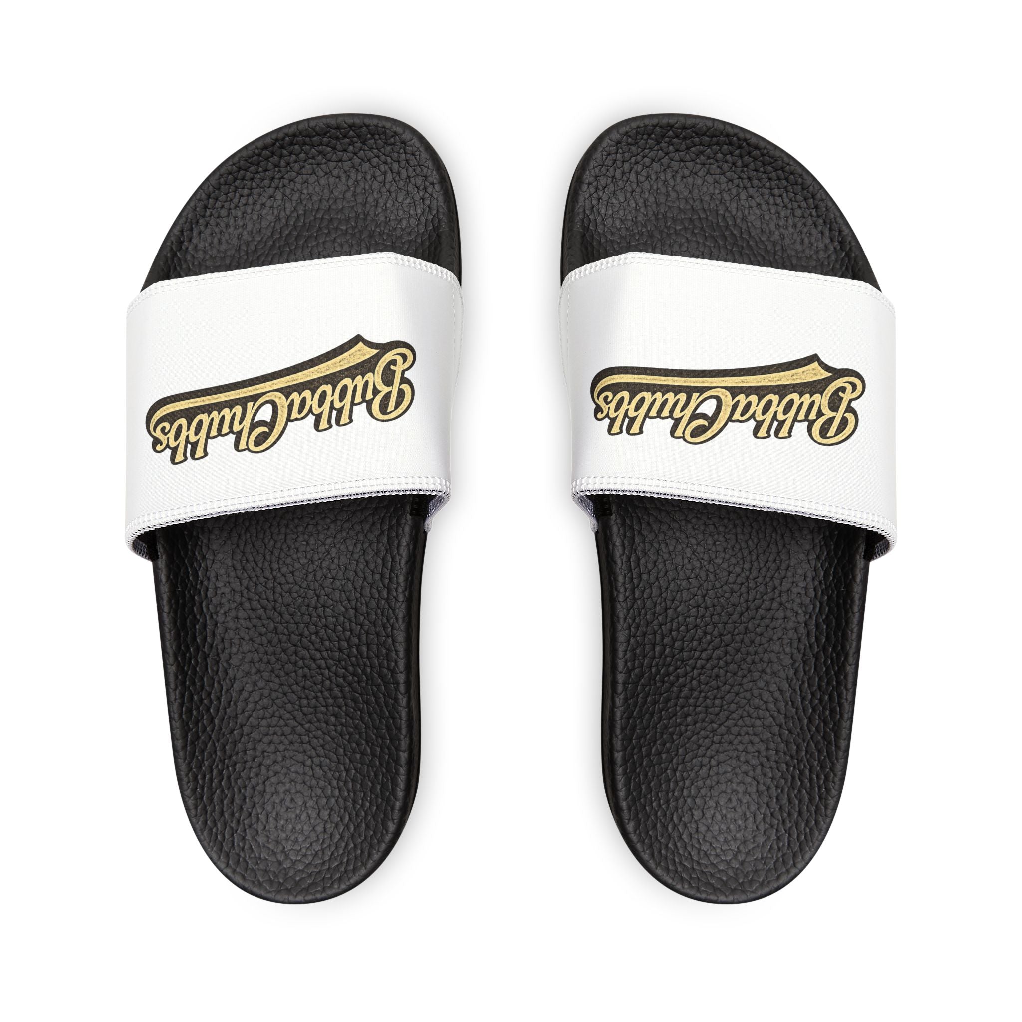 Men's Removable-Strap Slide Sandals — White "Bubba Glubbs" Logo Pool Slides Printify