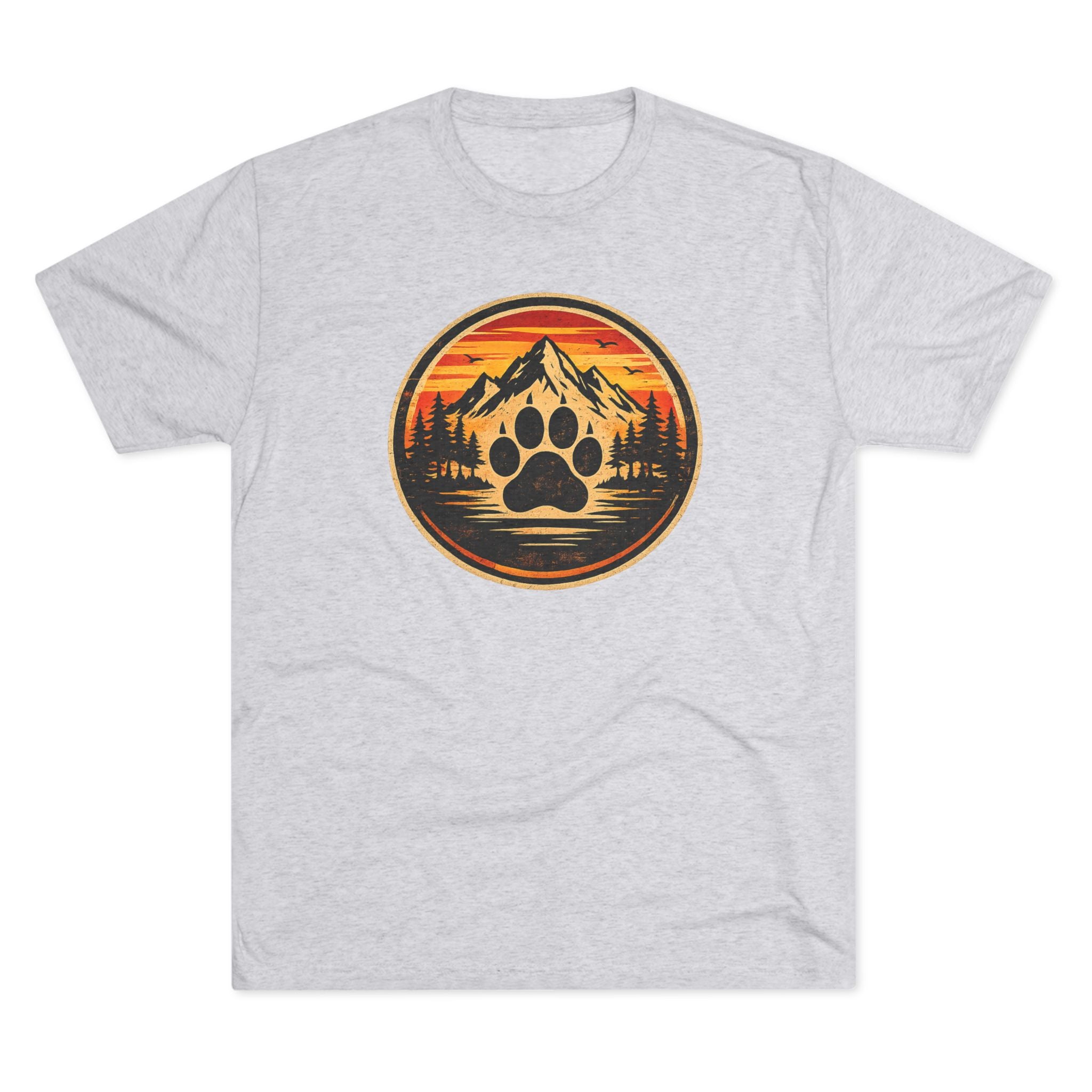 Outdoor Paw Print T‑Shirt — Mountain Sunset Wildlife Graphic Printify