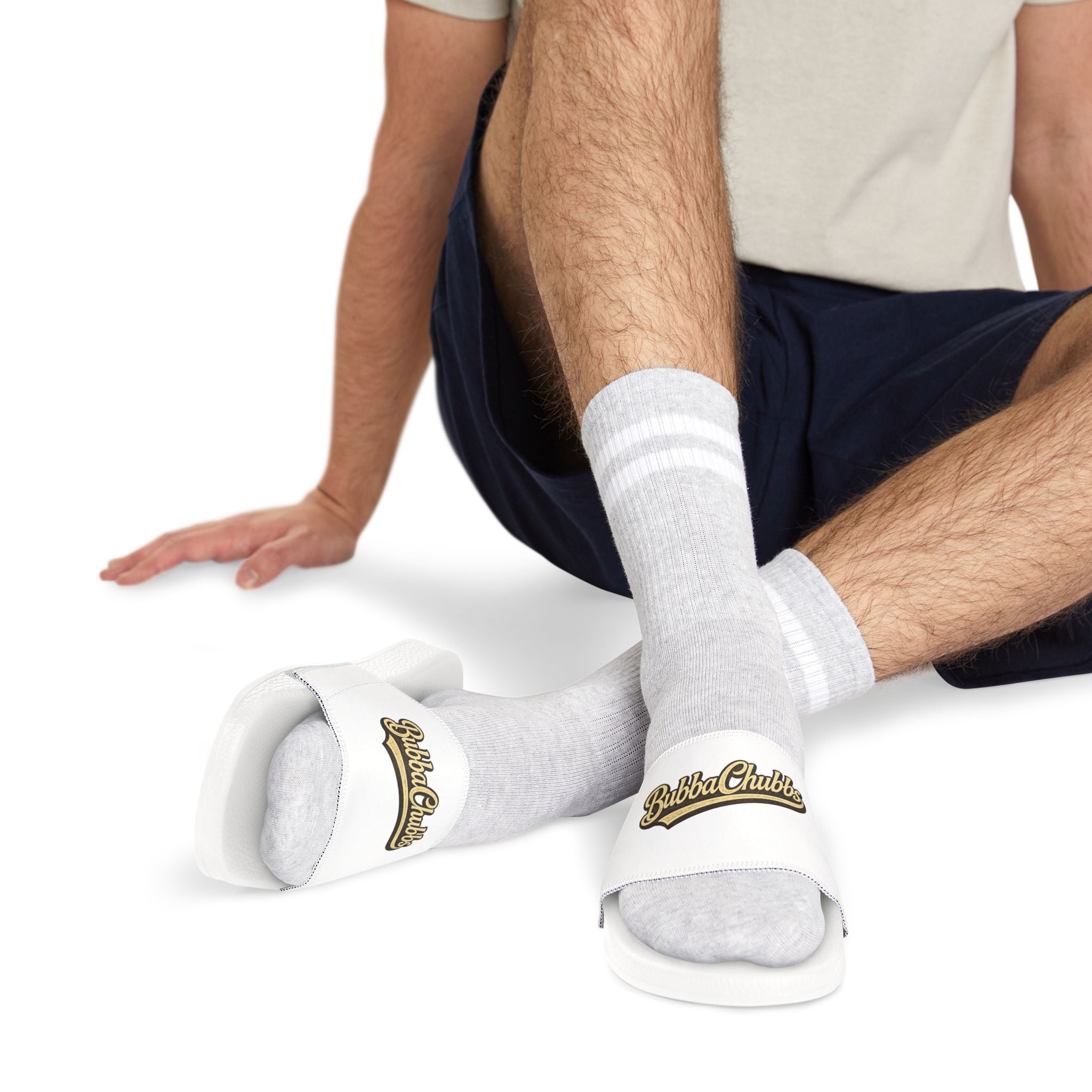 Men's Removable-Strap Slide Sandals — White "Bubba Glubbs" Logo Pool Slides Printify