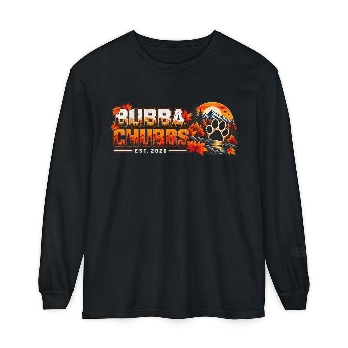 BubbaChubbs Fall Pawprint Long Sleeve Tee — Cozy Autumn Pawprint Graphic