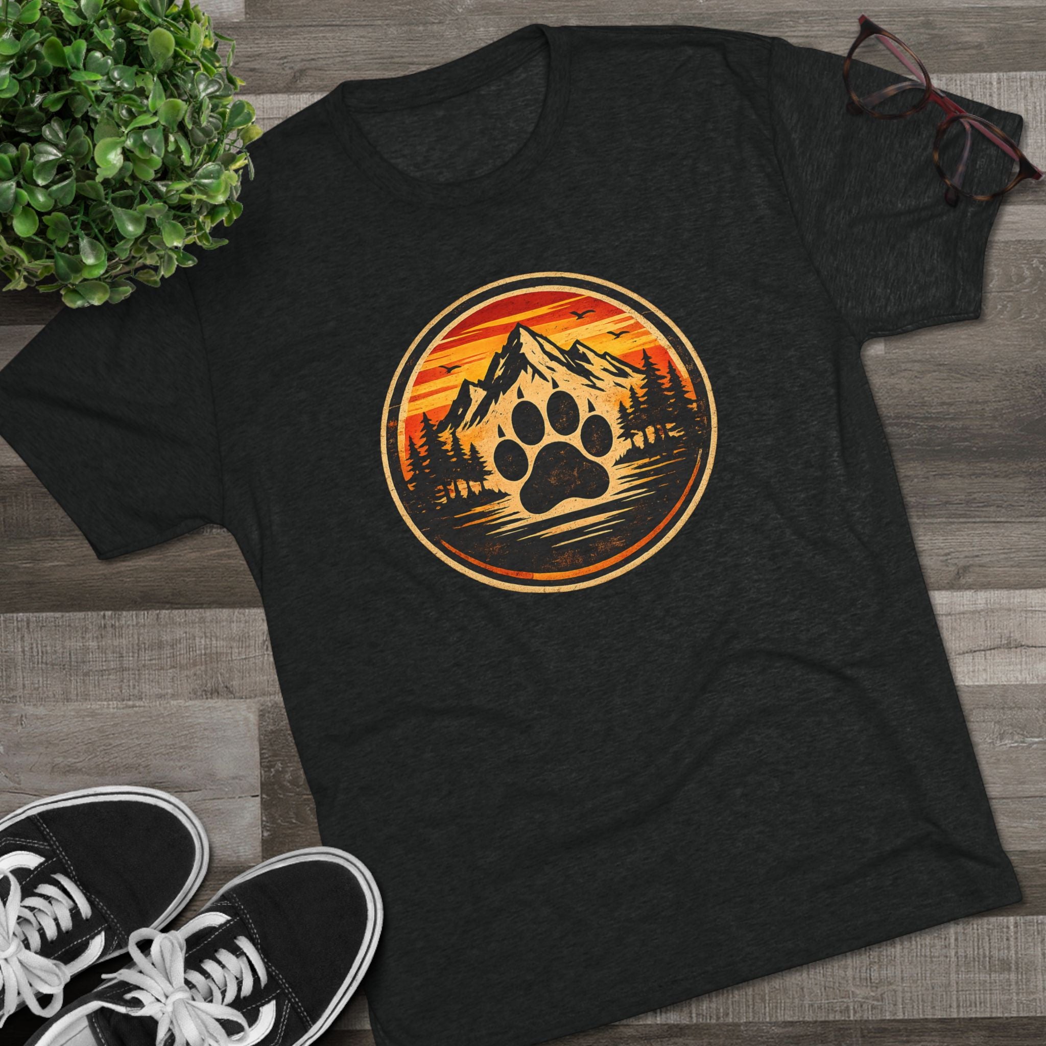 Outdoor Paw Print T‑Shirt — Mountain Sunset Wildlife Graphic Printify