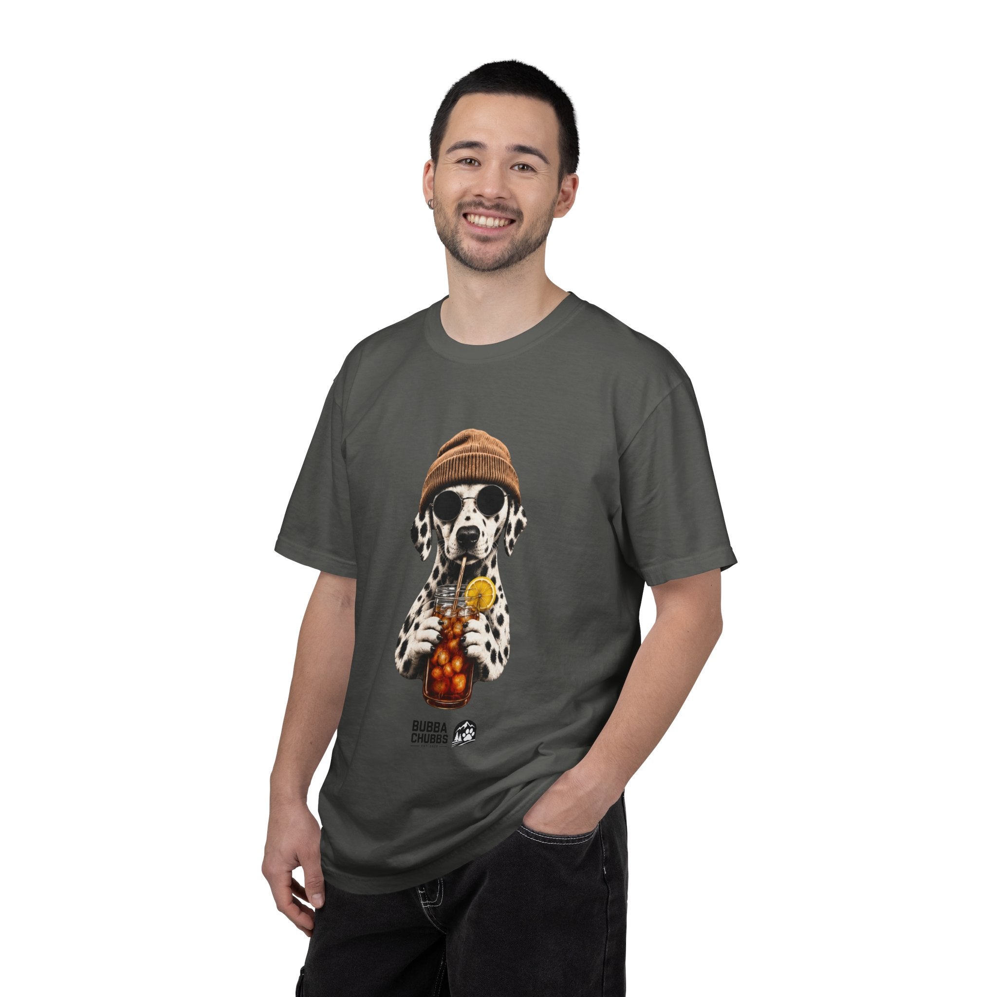 Dalmatian With Bubble Tea T-Shirt — Cute Dog Bubble Tea Graphic Tee Printify