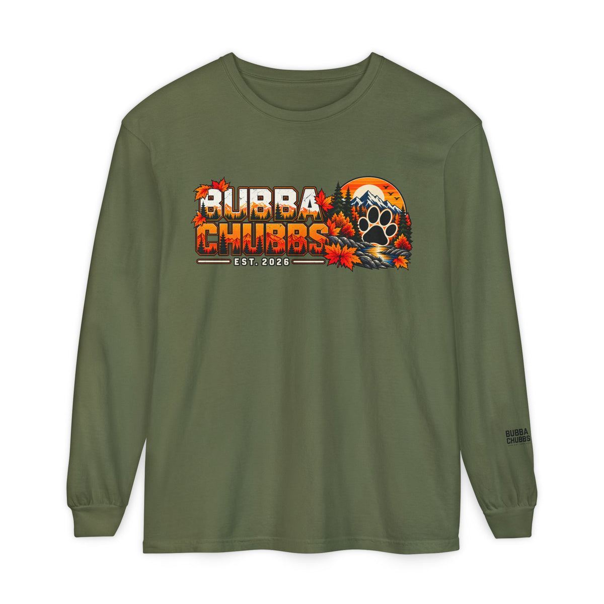 BubbaChubbs Fall Pawprint Long Sleeve Tee — Cozy Autumn Pawprint Graphic