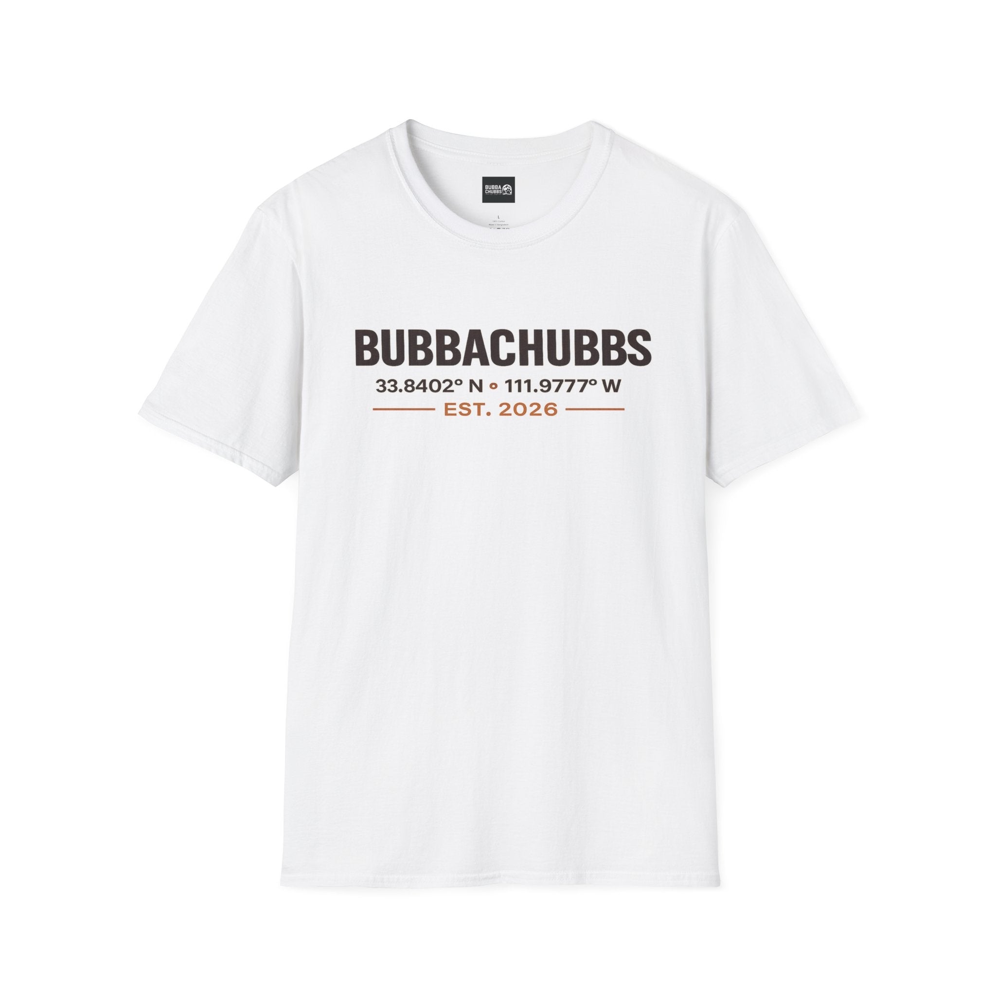BubbaChubbs Logo front Coordinates Short-Sleeve Tee - BubbaChubbs Brand