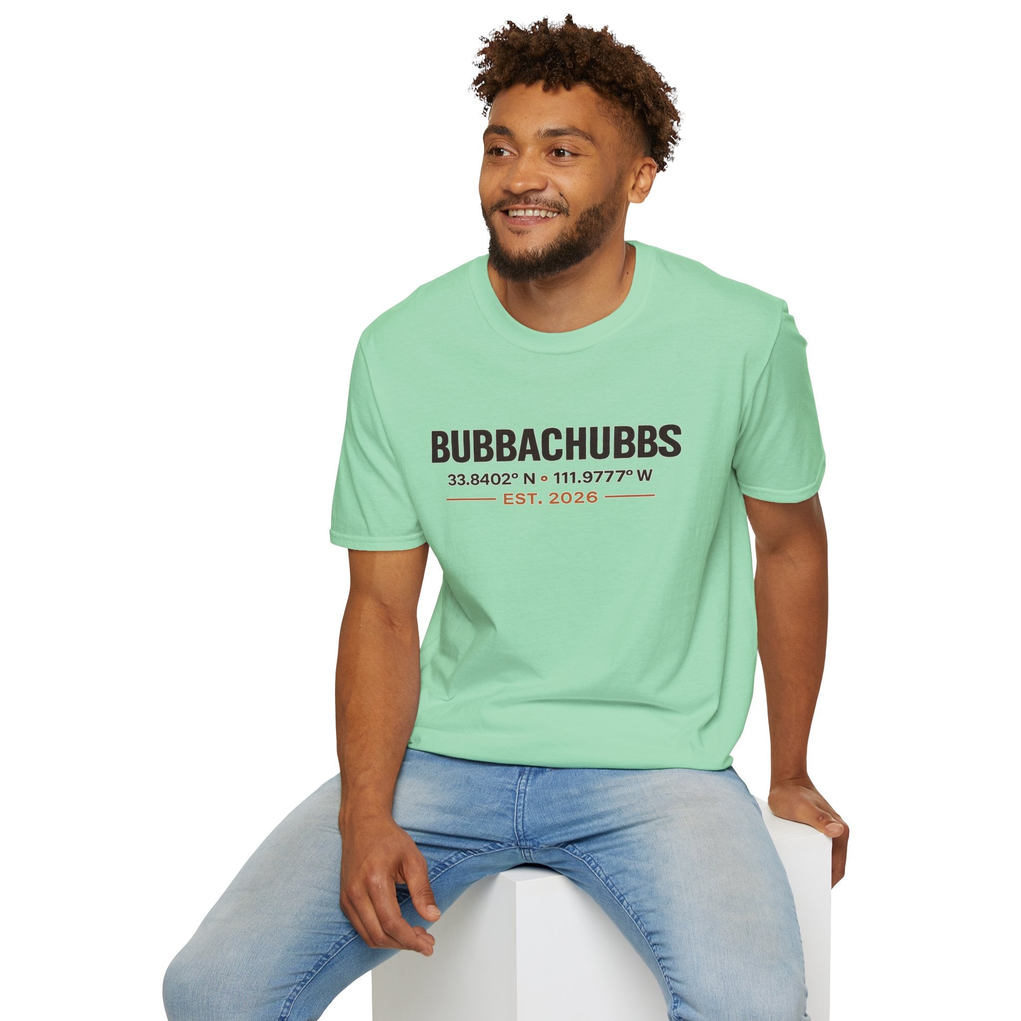 BubbaChubbs Logo front Coordinates Short-Sleeve Tee - BubbaChubbs Brand