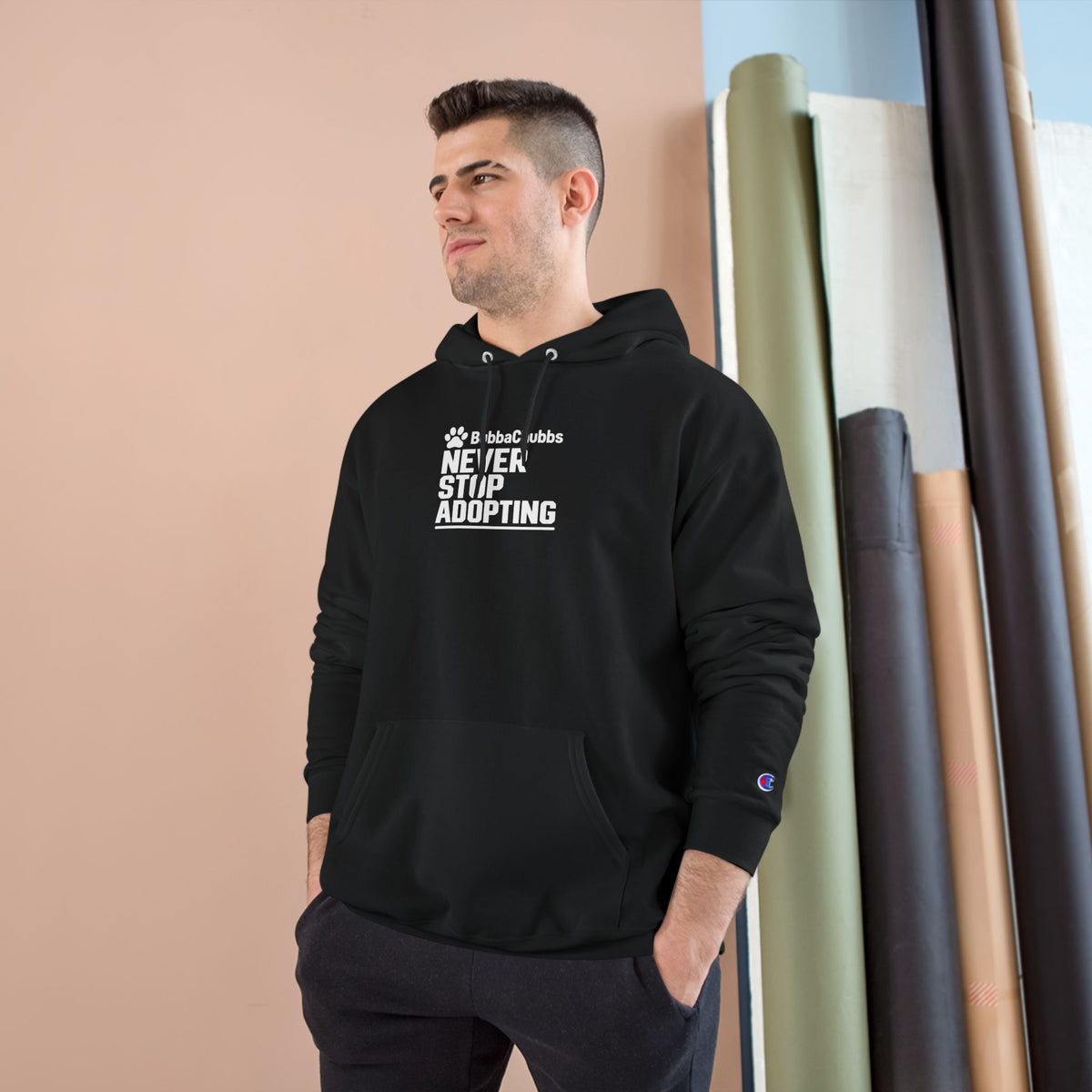 Never Stop Adopting Hoodie - Animal Rescue Champion Sweatshirt
