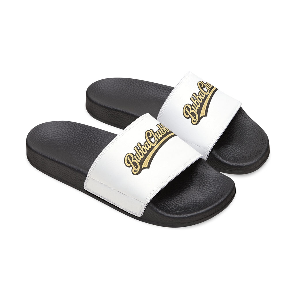 Men's Removable-Strap Slide Sandals — White "Bubba Glubbs" Logo Pool Slides Printify