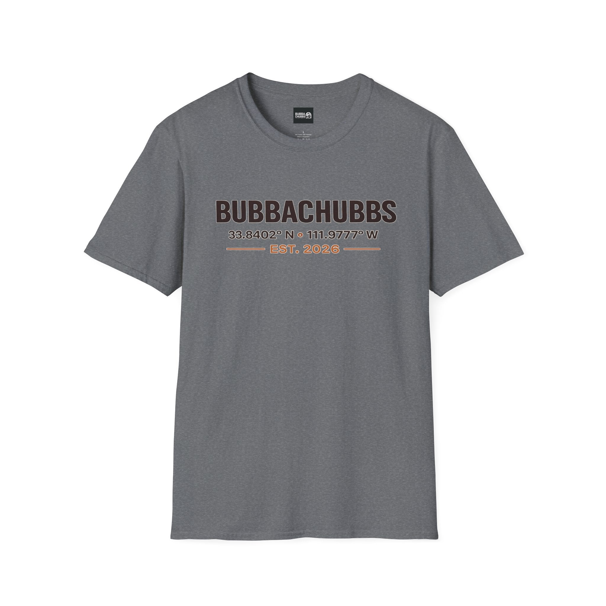 BubbaChubbs Logo front Coordinates Short-Sleeve Tee - BubbaChubbs Brand