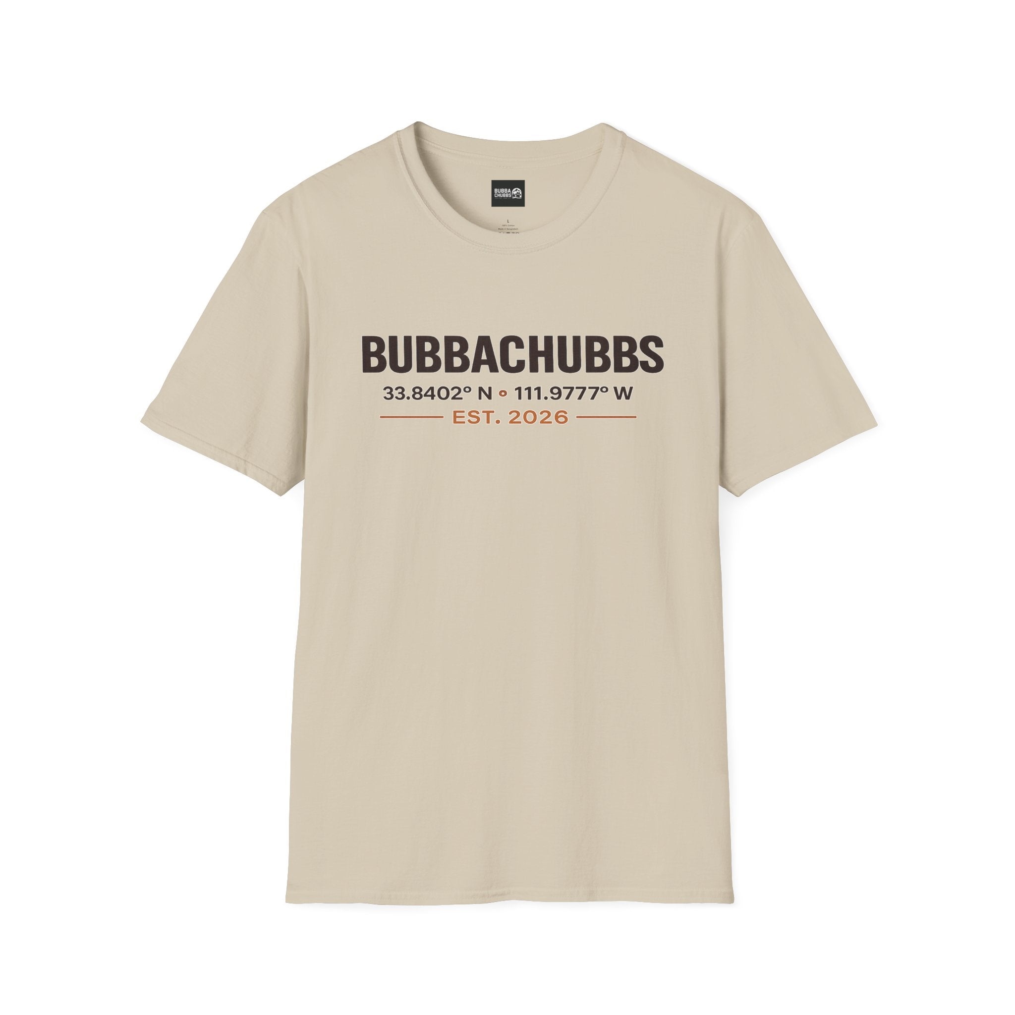BubbaChubbs Logo front Coordinates Short-Sleeve Tee - BubbaChubbs Brand