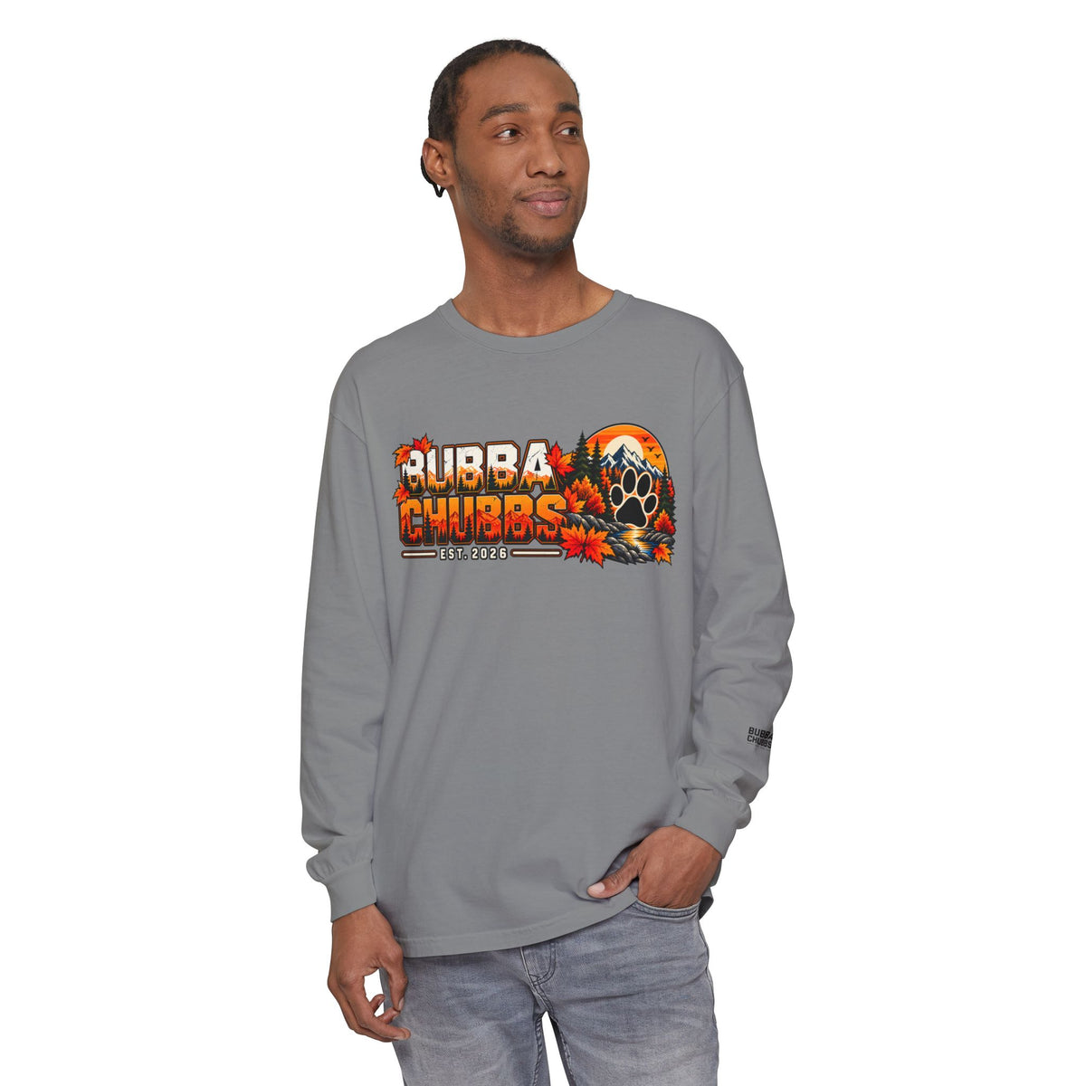 BubbaChubbs Fall Pawprint Long Sleeve Tee — Cozy Autumn Pawprint Graphic
