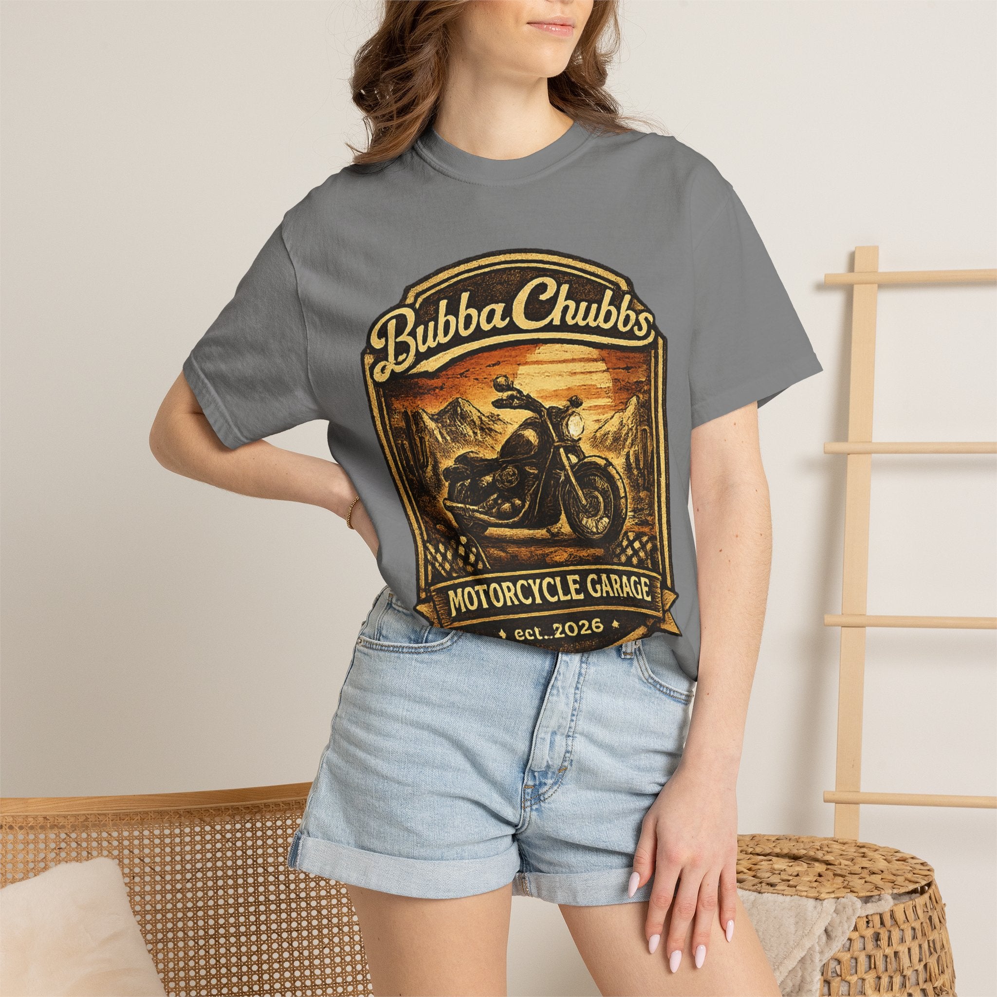 Motorcycle Garage Graphic Tee | BubbaChubbs Biker T-Shirt
