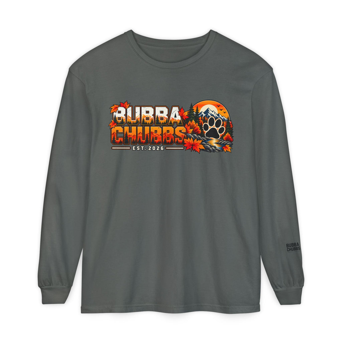 BubbaChubbs Fall Pawprint Long Sleeve Tee — Cozy Autumn Pawprint Graphic